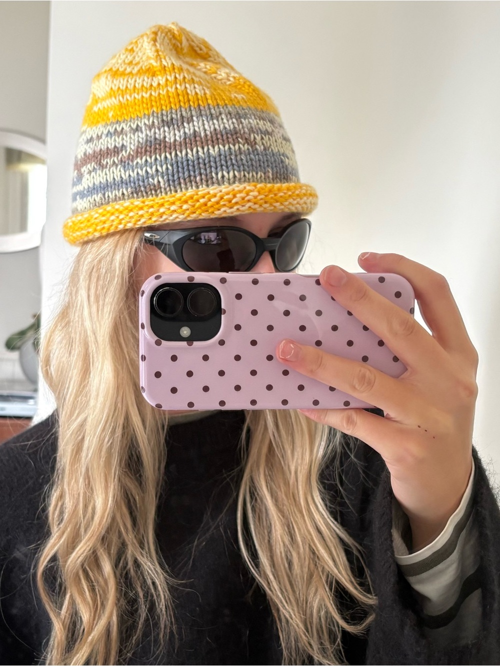 Hand-Knit Yellow Striped Beanie Hat